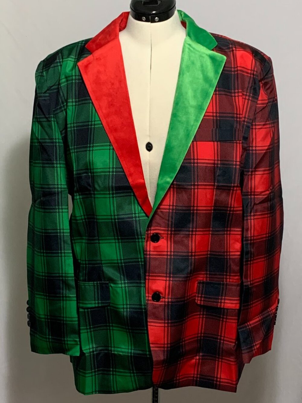 Ugly Christmas Blazer Sport Coat Jacket Split Color Plaid 2 Button Red Green M
